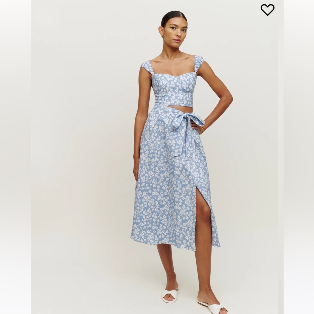 Reformation Light Blue Floral Two-Piece Midi Dress